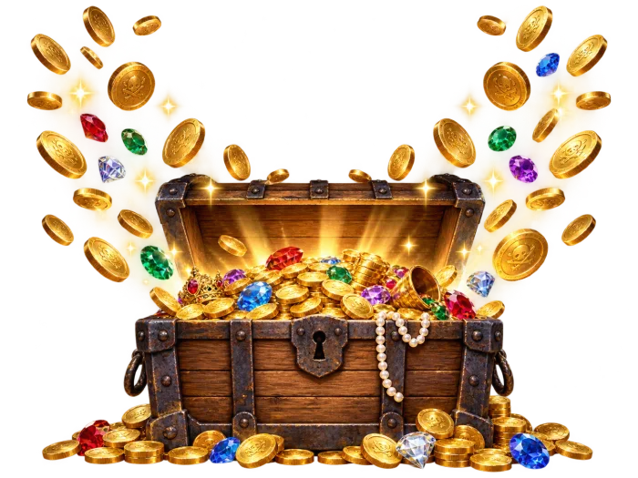 Pirate chest overflowing with gold and jewels